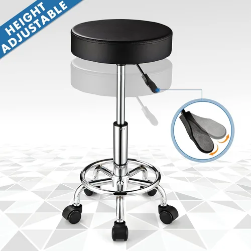 Vista 5 de Taburete ajustable con ruedas Taburete redondo con ruedas para silla de oficina de masaje de spa (negro)