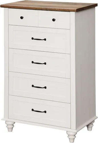 Vista 9 de WAMPAT Cómoda blanca de 5 cajones para dormitorio, organizador de almacenamiento de aparadores de mediados de siglo con asas de metal y patas