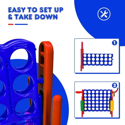 Vista 7 de HONEY JOY Juego gigante gigante de 4 a puntuación, 3 en 1 para interiores y exteriores, juego de patio familiar con aro de baloncesto y lanzamiento