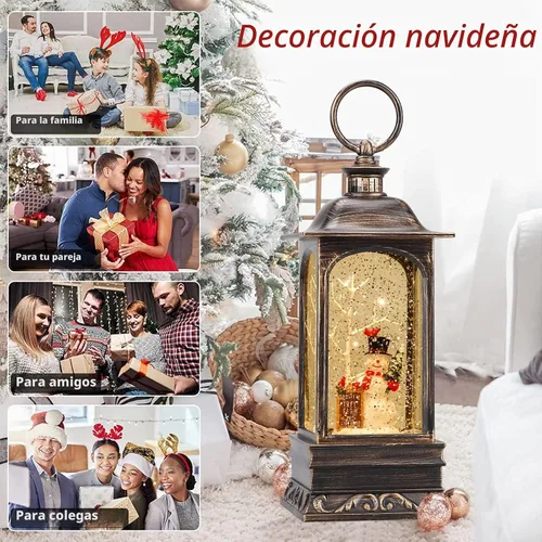 Vista 6 de Linterna de globo de nieve de Navidad, globo de nieve musical con purpurina giratoria, funciona con pilas, decoraciones navideñas para interiores