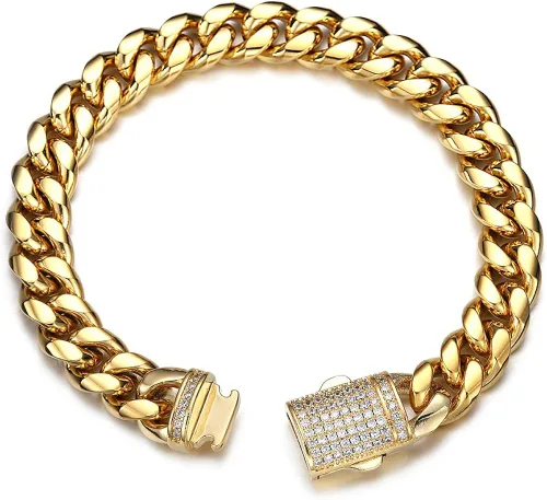 Vista 5 de JovJewelry Collar pesado de cadena de eslabones cubanos de Miami para hombre de acero inoxidable chapado en oro de 18 quilates joyería de hip hop