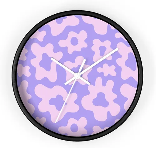 Vista 2 de Reloj de pared floral Y2k morado con diseño de flores, Groovy Pastel Kawaii estético Cyberpunk Reloj de pared de cocina, Hippie Retro Decoración