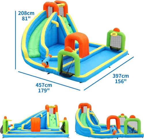 Vista 2 de Tobogán acuático inflable,Casa de rebote de agua con tobogán,Castillo animoso para niños al aire libre,Parque acuático inflable para niños patio
