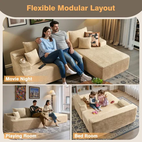 Vista 7 de Sofá modular Cloud de 96 pulgadas con tumbona, asiento profundo en forma de L, moderno sofá cama sin hueso, no requiere montaje, sofás sin hueso