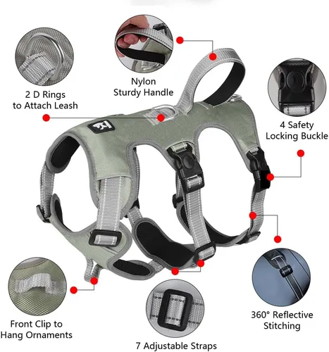 Vista 9 de FEimaX Arnés para perro sin tirones, chaleco acolchado suave para perro con 3 clips para la correa y asa de fácil control, reflectante ajustable sin