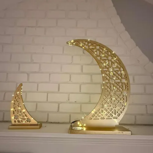 Vista 8 de Soporte de luz de estrella de luna de ramadán, luces nocturnas de bienvenida de Ramadán, decoración de árbol de media luna, decoración de mesa 2 pzas