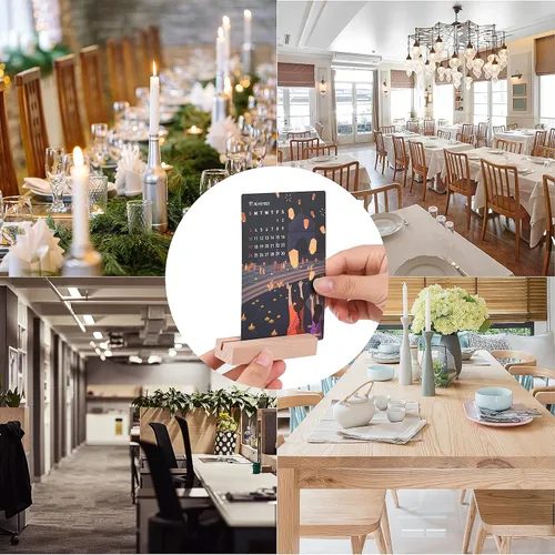 Vista 7 de 8 soportes de madera para tarjetas de lugar, soportes de números rústicos para decoración de mesa de fiesta de boda