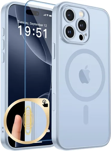 Vista 209 de zapica Funda magnética para iPhone Air, con protector de pantalla de vidrio templado, compatible con MagSafe, translúcida mate, a prueba de golpes