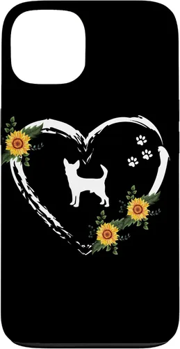 Vista 7 de Chihuahua With Paw Prints And Sunflower Heart On Black Case for iPhone 16