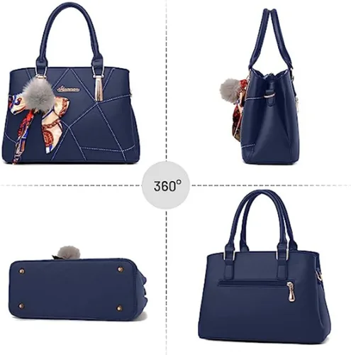 Vista 4 de XingChen Bolsos de cuero para mujer, bolso de hombro con asa superior, con pompón y lazo