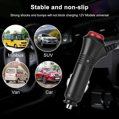 Vista 5 de Adaptador de fuente de alimentación para encendedor de cigarrillos de coche 12V/24V, enchufe macho, cable de extensión de 3 m con botón