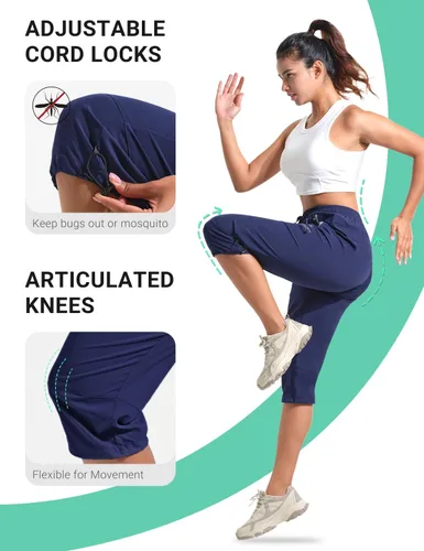 Vista 24 de BVVU Pantalones cargo capri de senderismo para mujer, ligeros, de secado rápido, pantalones deportivos impermeables para exteriores, pantalones