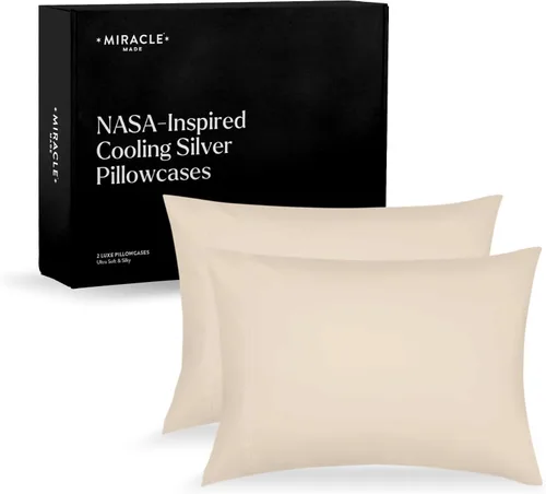 Vista 8 de Miracle Made Juego de fundas de almohada de algodón suave y transpirable, 2 piezas, con tratamiento plateado, fundas frescas al tacto para una