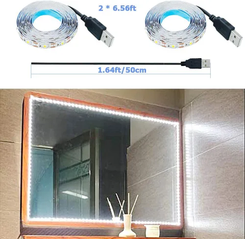 Vista 8 de Tira de luz LED USB blanca fría 6000K 5V alimentada por USB, 13.12 pies/4M, 240 LED, flexible, SMD2835, de alto brillo, sin impermeabilidad, IP20