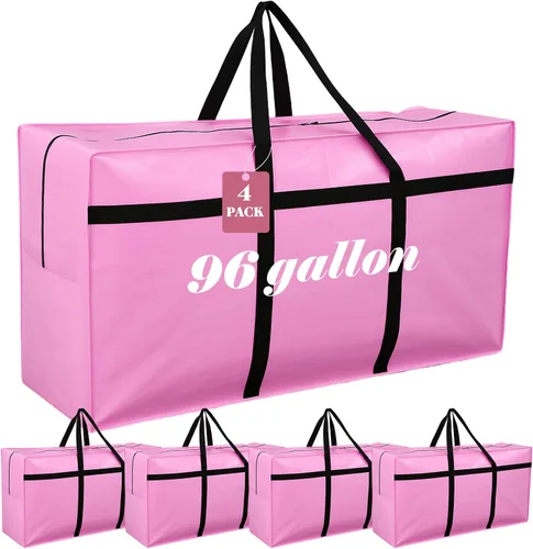 Vista 10 de 4 Piezas Bolsas de Mudanza Grandes con Cremallera y Asas Bolsas de Lona Tipo Duffle Plegables de Almacenamiento Extra Resistentes Extra Grandes