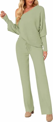 Vista 8 de Meenew Womens Long Sleeve Knit Pullover Sweater Wide Leg Pants Outfits 2 Piece Sweatsuit Knitted Lounge Set