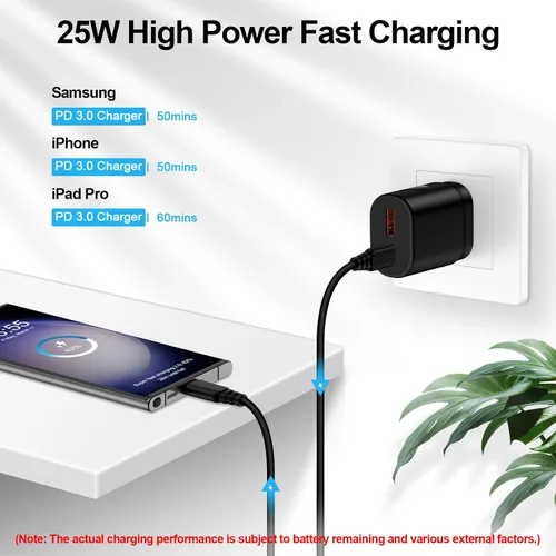 Vista 2 de 25W USB C Super Fast Charging Wall Charger Phone Android para Samsung Galaxy
