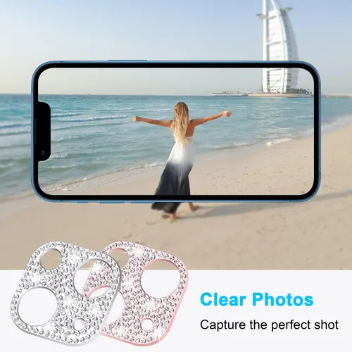 Vista 4 de Wisdompro [Paquete de 2] Protector de lente de cámara brillante para iPhone 13 de 6.1 pulgadas, para iPhone 13 Mini de 5.4 pulgadas, accesorios