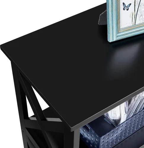Vista 6 de Yaheetech Soportes de televisión y centros de entretenimiento con estante de almacenamiento de 3 niveles soporte de TV para sala de estar, negro