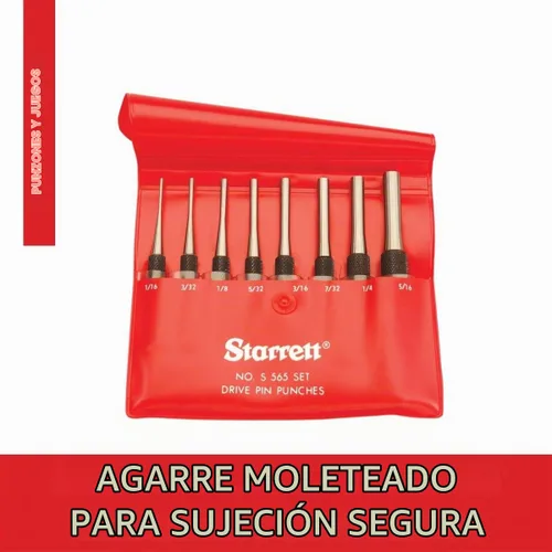 Vista 4 de Starrett Juego de punzón para pasador de accionamiento con empuñadura estriada y estuche protector de vinilo - 4" de largo, 1/16", 3/32", 1/8