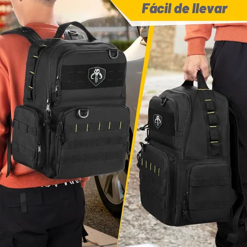 Vista 6 de Mochila de herramientas Rexmica para hombres con 3 bolsas de herramientas, bolsa organizadora de almacenamiento de herramientas resistente