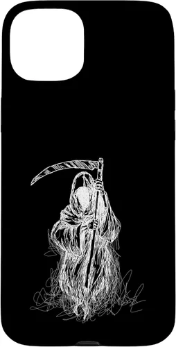 Vista 9 de iPhone 16 Halloween Grim Reaper Ghost with Scythe, Hand Sketch Case