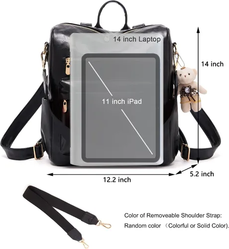Vista 5 de Soperwillton Bolso de mochila para mujer. Bolsos de mano con diseño multiusos. Bolsa de hombro de cuero sintético. Bolsa de viaje. Juego de 2