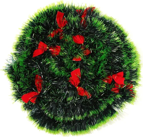 Vista 4 de 3 guirnaldas de oropel de Navidad de 8.2 pies con 24 lazos rojos para interiores y exteriores, día festivo, Mardi Gras, Navidad y otras
