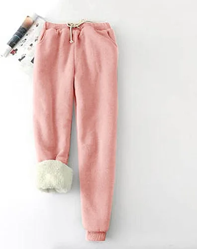 Vista 2 de Fuzzy Sweatpants for Women Thermal Warm Winter Cozy Sherpa Lined Pants Elastic Waist Solid Color Lounge Fleece Pant