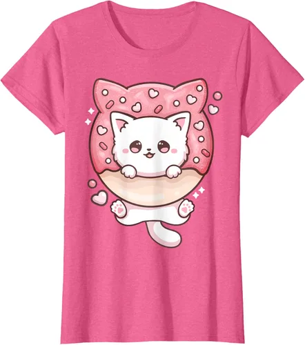 Vista 90 de Camiseta Kawaii Cat Donut Anime Lover Otaku, Negro
