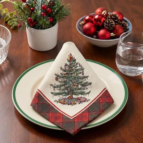 Vista 3 de Spode - Juego de servilletas de tela navideñas, manteles de mesa