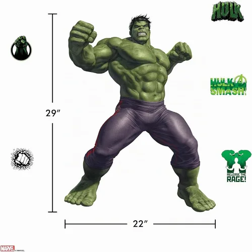 Vista 6 de Wall Palz Marvel Incredible Hulk Calcomanías de Pared - 29" Realidad Aumentada Vengadores Hulk Decoración de Pared para Dormitorio Calcomanías