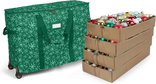 Vista 28 de Covermates Keepsakes Bolsa de almacenamiento ajustable para adornos, con asas de transporte, protección acolchada, ruedas dobles, almacenamiento