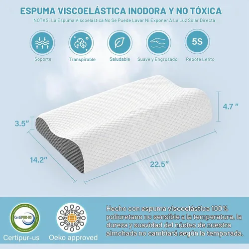 Vista 6 de Juego de 2 almohadas refrescantes tamaño Queen, almohadas de espuma viscoelástica para dormir, almohada cervical ergonómica para aliviar el dolor