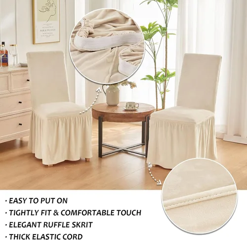Vista 4 de NICEEC Fundas de silla de elastano para sillas de comedor, juego de 2 fundas de silla de comedor extraíbles con falda, fundas para sillas Parson