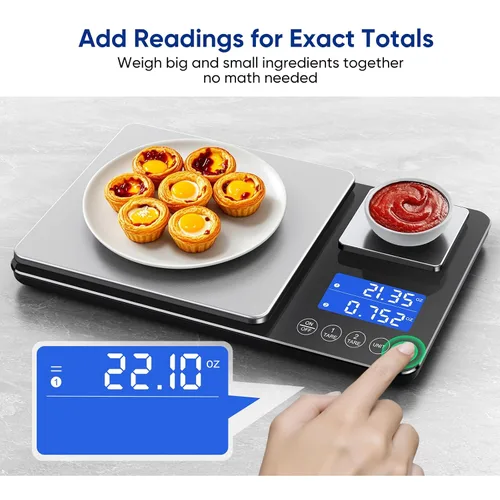 Vista 4 de Báscula de cocina de plataforma doble con alta precisión de 0.01g/0.001oz, báscula de 15kg/33lb para panadería, báscula de cocina de doble precisión