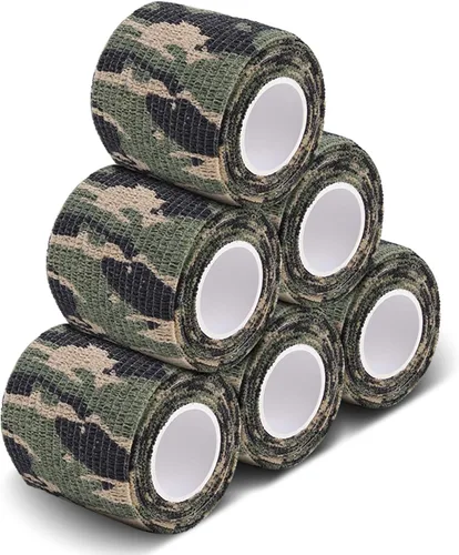 Vista 7 de AIRSSON 6 rollos de cinta de camuflaje de camuflaje de 1.96 x 177 pulgadas, vendaje elástico de camuflaje autoadhesivo para linternas, cámaras