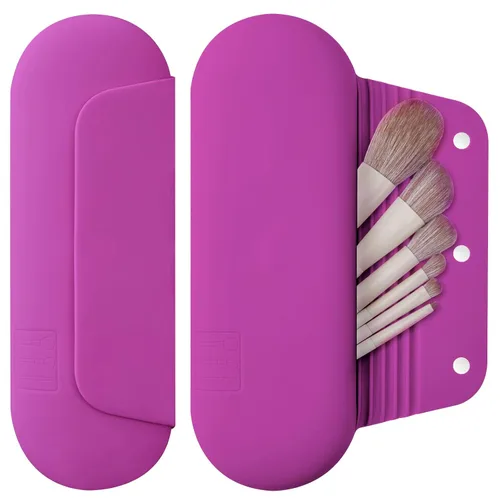 Vista 24 de AGIKET Soporte de silicona para brochas de maquillaje, bolsa de cosméticos de viaje: soporte suave y portátil para brochas cosméticas faciales