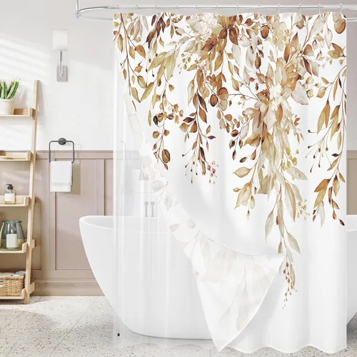 Vista 24 de Gibelle - Cortina de ducha para ducha pequeña 36 x 72, cortina de ducha estrecha con flores blancas y negras, juego de cortina de ducha de tela
