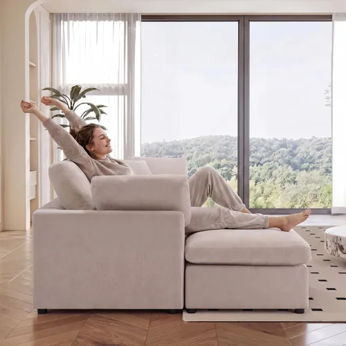 Vista 7 de Sofás modulares de nube seccionales para sala de estar, sofá modular grande con otomana, sofá de 3 plazas en forma de L con almohada, color beige