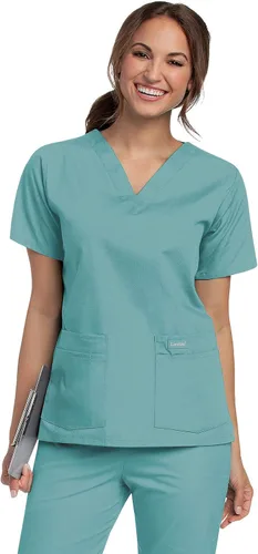 Vista 14 de Landau Essentials 8219 - Camiseta médica con cuello en V y 4 bolsillos para mujer Azul Ceil