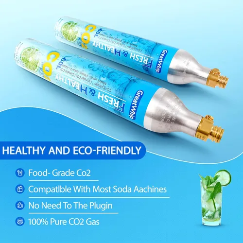 Vista 3 de GreatWhip Cilindro de CO2 de 60L para Sodastream, carbonatador de intercambio compatible con electrodomésticos SodaMaker, cilindro roscado, juego