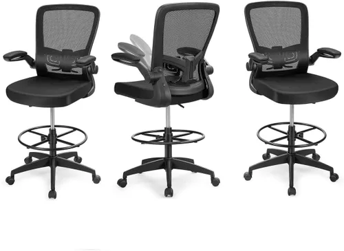 Vista 10 de GIANTEX Juego de 2 sillas de dibujo, sillas altas de oficina para Negro
