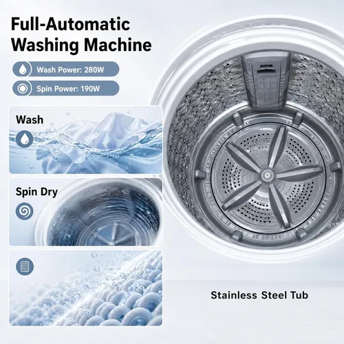 Vista 3 de Giantex 7.7LBS Portable Washing Machine, Top Load Full-Automatic (Grey)