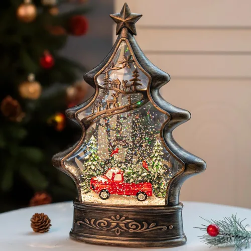 Vista 25 de Globo de nieve de Navidad con agua brillante de muñeco de nieve con música y temporizador, linterna iluminada con pilas para regalos de decoración