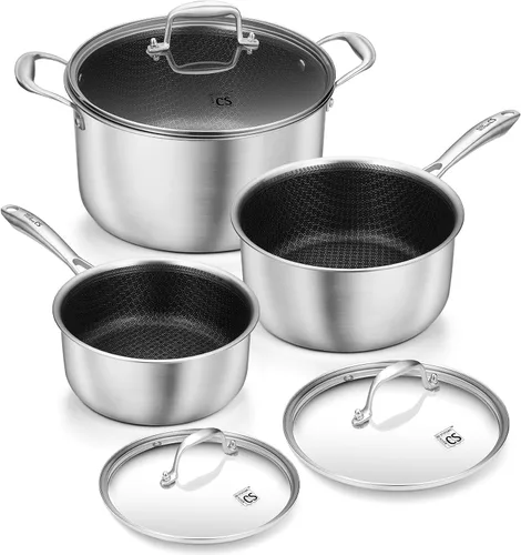 Vista 15 de KOCH SYSTEME CS Juego de cacerolas híbridas antiadherentes de acero inoxidable, 1QT y 2QT Juego de cacerolas de acero inoxidable triple capa