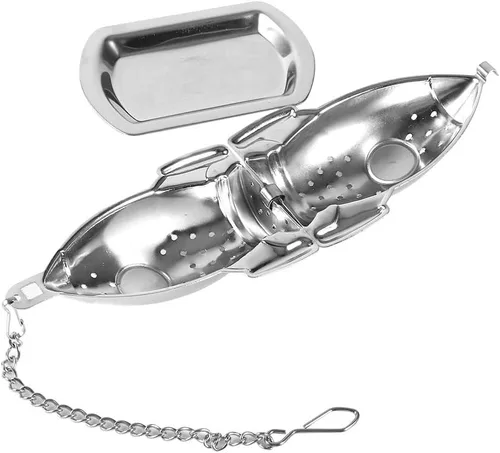 Vista 8 de Colador de té de acero inoxidable en forma de cohete Infusor de té suelto Difusor de intervalo de té con gancho de cadena extendido y bandeja