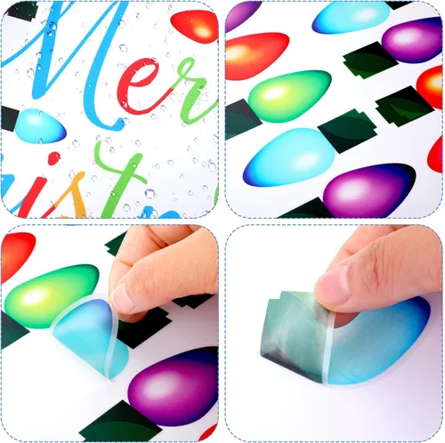 Vista 6 de 91 calcomanías de pared de Navidad, PVC, luces de Feliz Navidad, bombillas de pared para decoración de Navidad