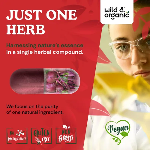 Vista 5 de Wild & Organic Cápsulas de raíz de remolacha de 8000 mg - Extracto de remolacha 20:1 - 120 cápsulas veganas - Extracto de pimienta negra para una