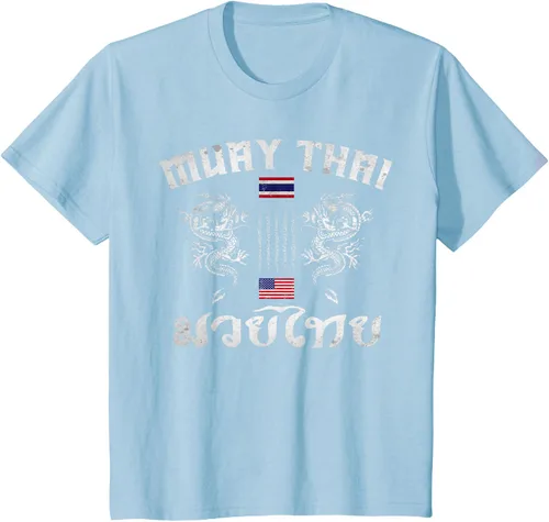 Vista 14 de Camiseta de equipo de entrenamiento de boxeo Muay Thai con bandera estadounidense de Tailandia, Negro, S